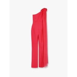 Taki illusion stretch jersey jumpsuit with voile detail