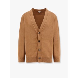 Cashmere cardigan with intrecciato iconic motif leather  details