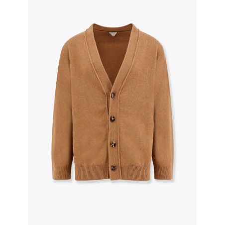 Cashmere cardigan with intrecciato iconic motif leather  details