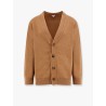 Cashmere cardigan with intrecciato iconic motif leather  details