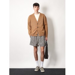 Cashmere cardigan with intrecciato iconic motif leather  details