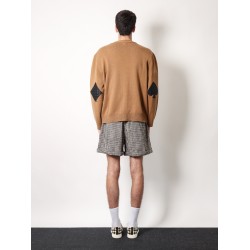 Cashmere cardigan with intrecciato iconic motif leather  details