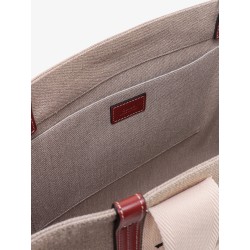 Linen shoulder bag with logo print. this bag is made with lower environmental impact material