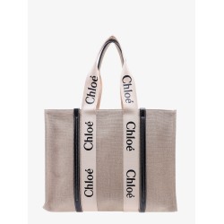 Linen shoulder bag with logo print. this bag is made with lower environmental impact material