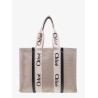 Linen shoulder bag with logo print. this bag is made with lower environmental impact material