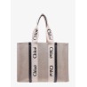 Linen shoulder bag with logo print. this bag is made with lower environmental impact material