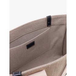 Linen shoulder bag with logo print. this bag is made with lower environmental impact material