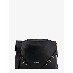 Hammered leather shoulder bag with logo on the front and metal details