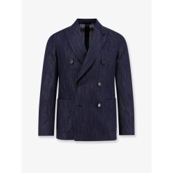 Roma denim blazer with removable iconic brooch