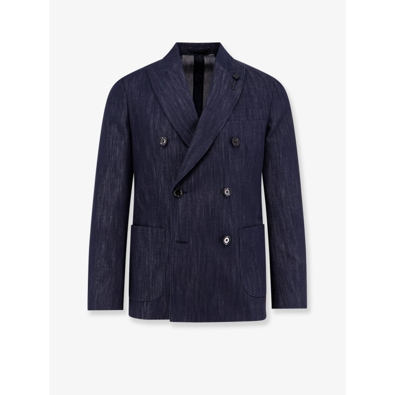 Roma denim blazer with removable iconic brooch