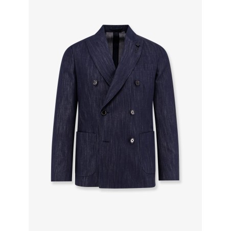 Roma denim blazer with removable iconic brooch
