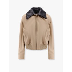 Cotton twill jacket with Intrecciato leather collar