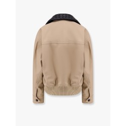 Cotton twill jacket with Intrecciato leather collar