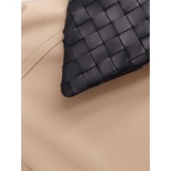 Cotton twill jacket with Intrecciato leather collar