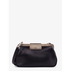 Leather clutch with metal logoed detail