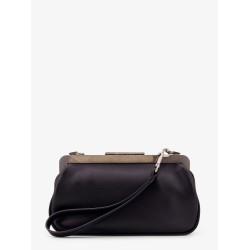 Leather clutch with metal logoed detail