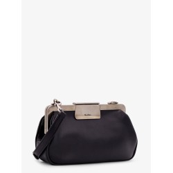 Leather clutch with metal logoed detail