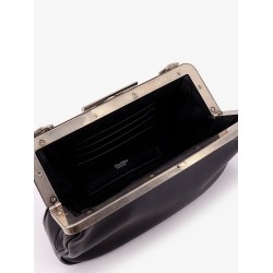 Leather clutch with metal logoed detail