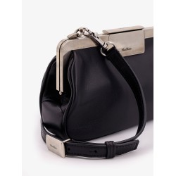 Leather clutch with metal logoed detail