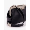 Leather clutch with metal logoed detail