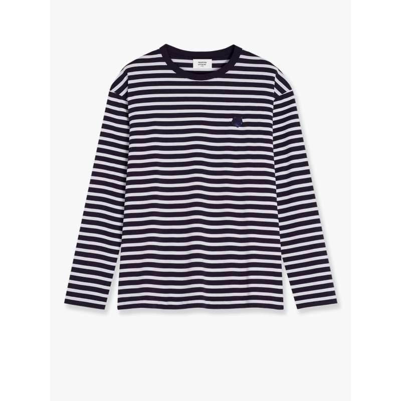 Striped cotton sweater with iconic logo patch