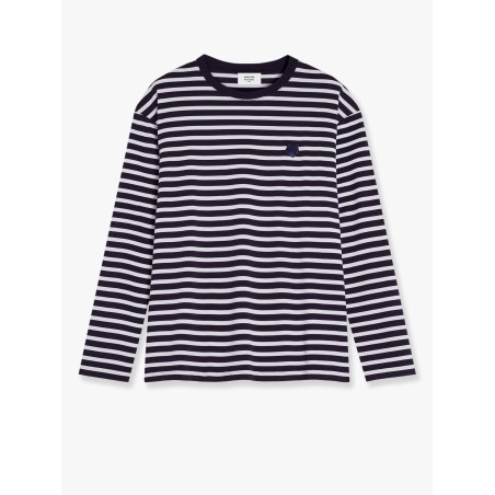 Striped cotton sweater with iconic logo patch