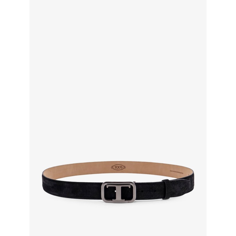 Leather belt with rectangular buckle and tod's t monogram metal detail