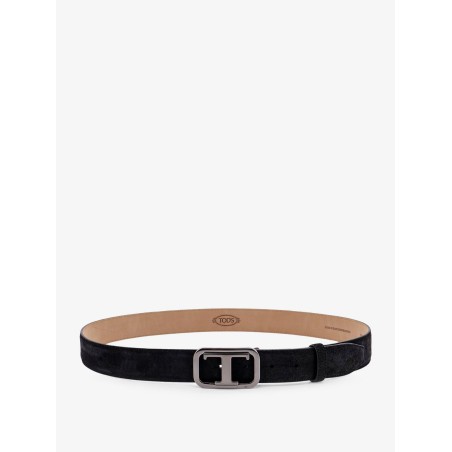 Leather belt with rectangular buckle and tod's t monogram metal detail