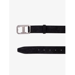 Leather belt with rectangular buckle and tod's t monogram metal detail