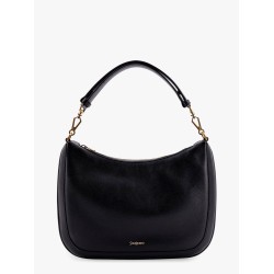 Leather shoulder bag with frontal logo