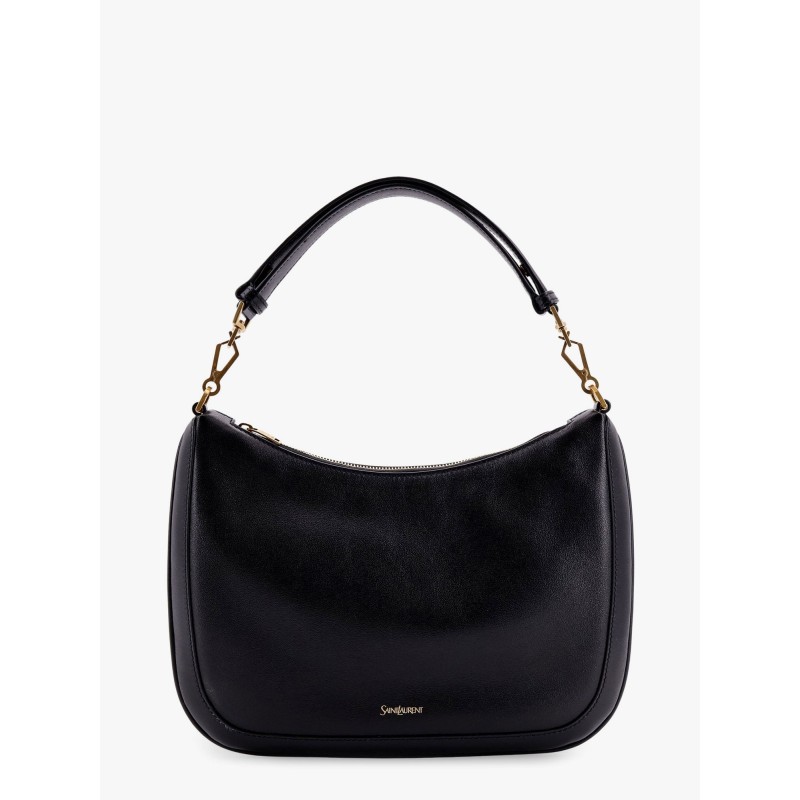 Leather shoulder bag with frontal logo