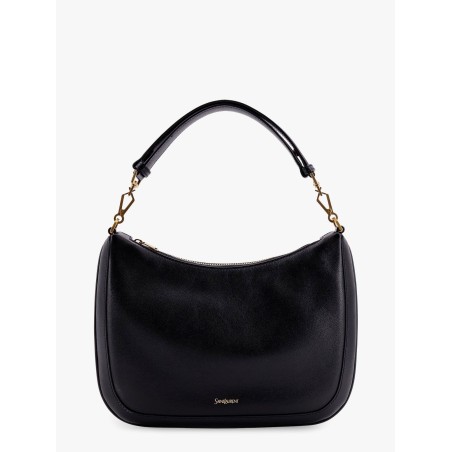 Leather shoulder bag with frontal logo