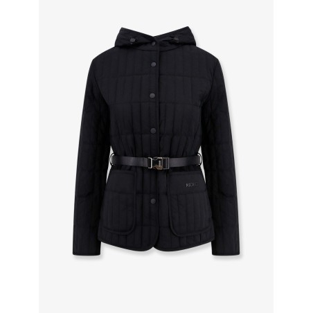 Padded and quilted recycled nylon jacket with belt at waist