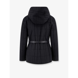 Padded and quilted recycled nylon jacket with belt at waist