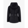 Padded and quilted recycled nylon jacket with belt at waist