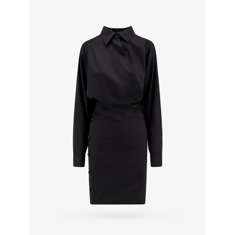 Wool blend dress with slits and buttons