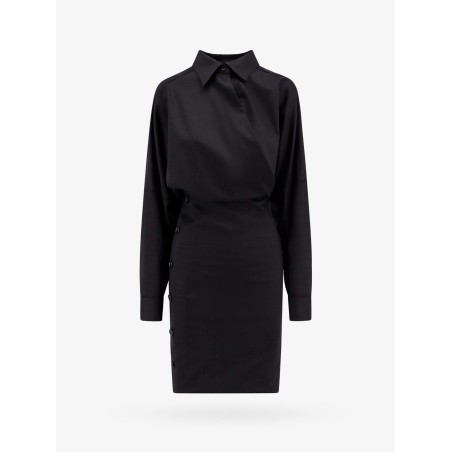 Wool blend dress with slits and buttons