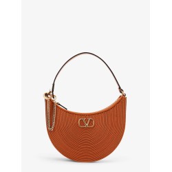 Mini hobo vlogo signature valentino garavani leather and rafia bag with metal and leather shoulder strap