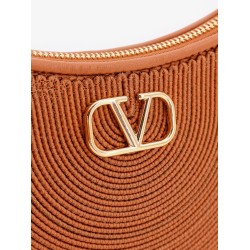Mini hobo vlogo signature valentino garavani leather and rafia bag with metal and leather shoulder strap
