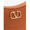 Mini hobo vlogo signature valentino garavani leather and rafia bag with metal and leather shoulder strap