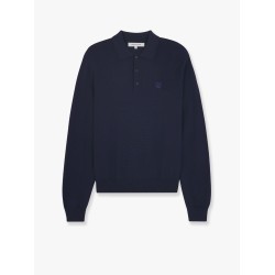 Wool polo shirt with embroidered foxy patch on the front