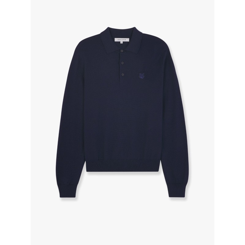 Wool polo shirt with embroidered foxy patch on the front