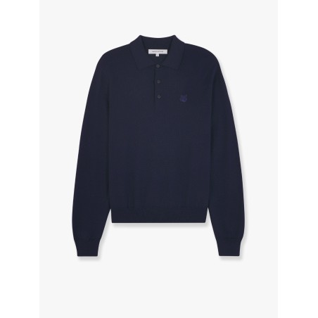Wool polo shirt with embroidered foxy patch on the front