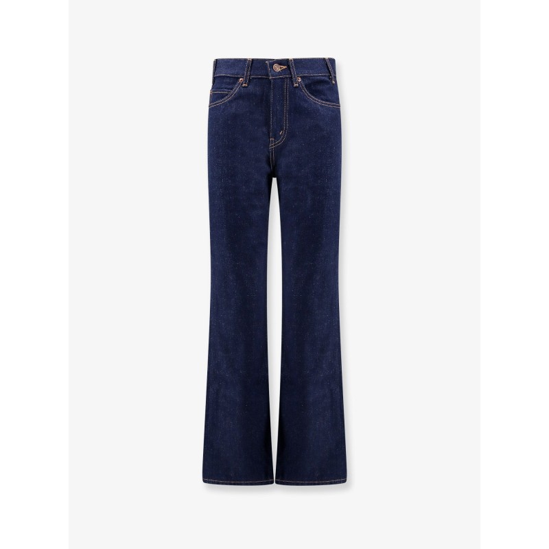 Cotton jeans with back leather patch