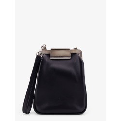 Leather handbag with metal logoed detail