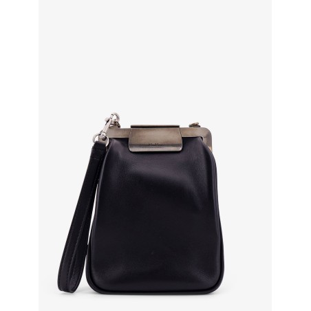 Leather handbag with metal logoed detail