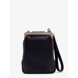Leather handbag with metal logoed detail