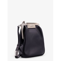 Leather handbag with metal logoed detail
