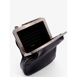 Leather handbag with metal logoed detail