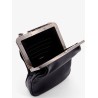Leather handbag with metal logoed detail